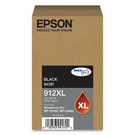 EPSON (912XL) DURABrite Pro High-Yield Ink, 5800 Page-Yield, Black T912XL120